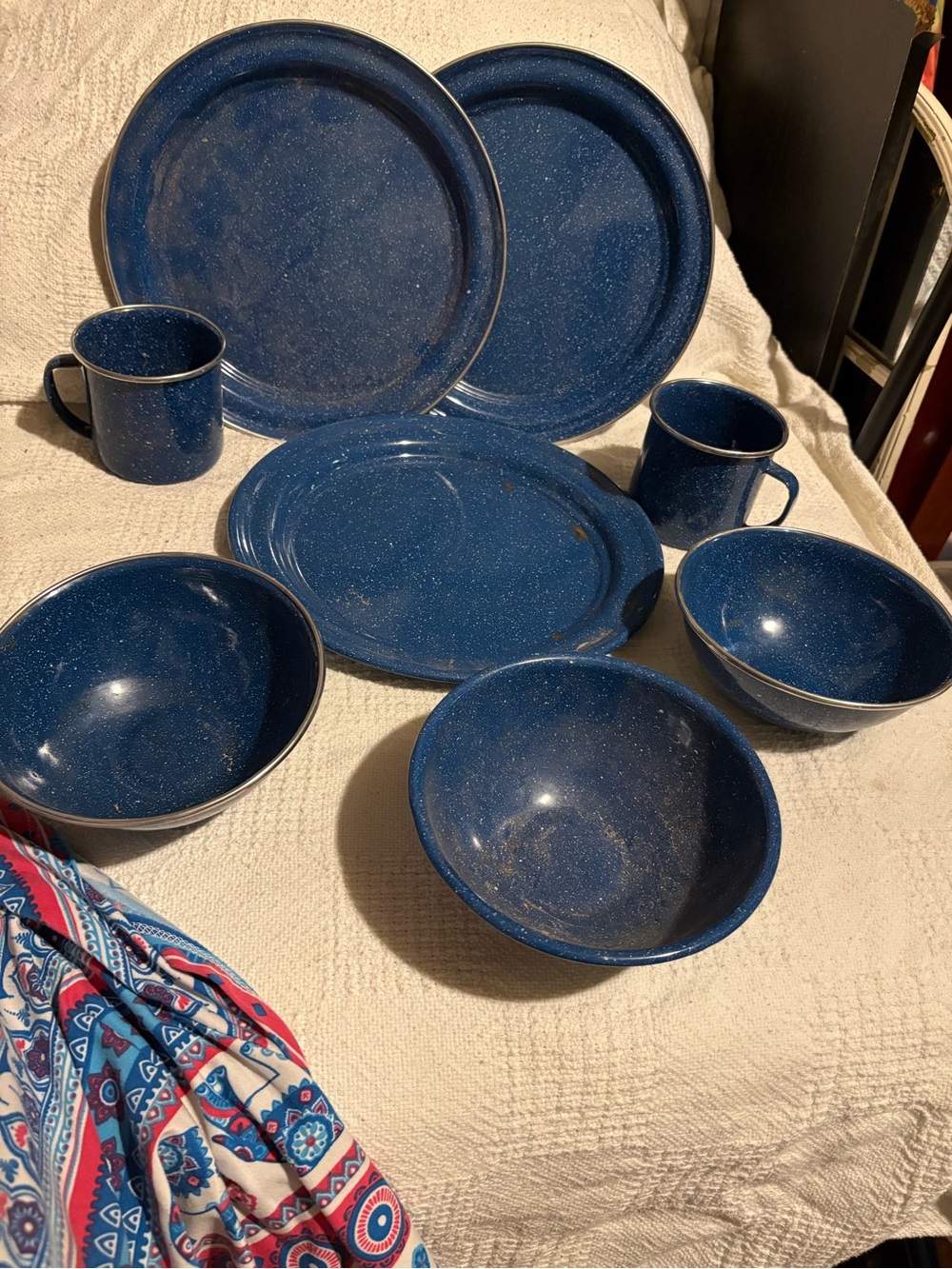 Blue Speckle Enamel Campware Dinnerware Set - 8 Piece